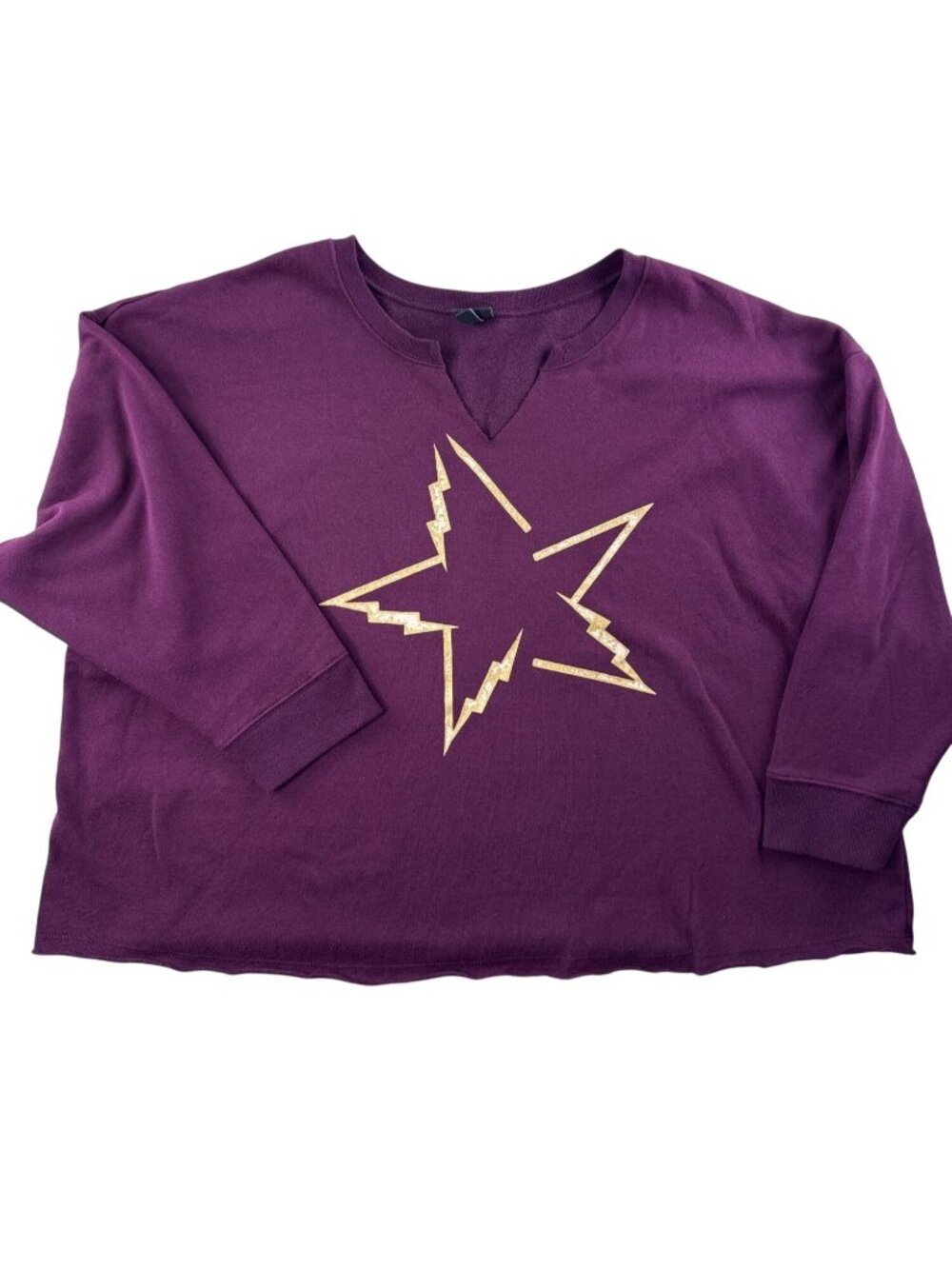 Torrid Women's Size 4 Purple Gold Star Graphic V Neck Sweatshirt Cozy Casual